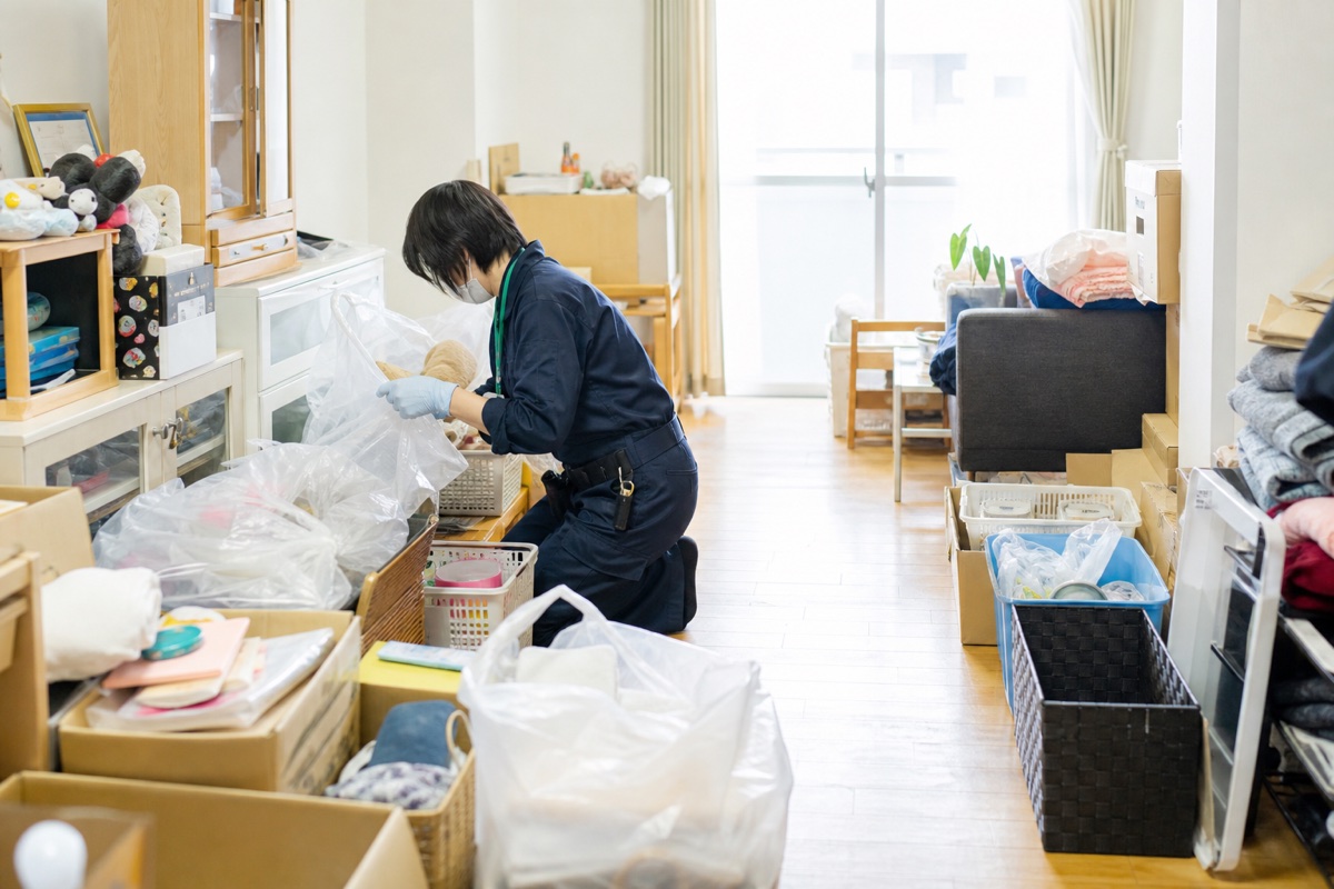 散らかった部屋を安全に片付け始める様子